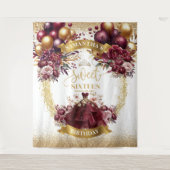 Burgundy Gold Sweet 16 Backdrop Wasserfarbe Blume Wandteppich (Vorderseite)