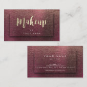 Burgundy Gold Typograph Makeup 3D Effect Linen Visitenkarte (Vorne/Hinten)