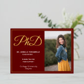 Burgundy Gold Vielen Dank Foto PhD Abschluss Folieneinladung (Stehend vorne)
