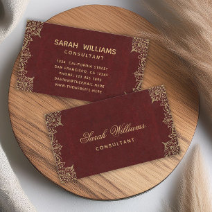 Burgundy Gold Vintag Elegante Calligrafy Red Visitenkarte