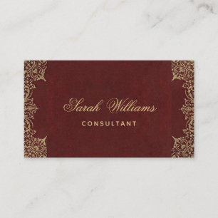 Burgundy Gold Vintag Elegante Calligrafy Red Visitenkarte