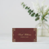 Burgundy Gold Vintag Elegante Calligrafy Red Visitenkarte (Stehend Vorderseite)