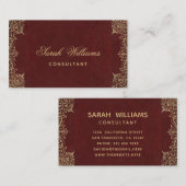 Burgundy Gold Vintag Elegante Calligrafy Red Visitenkarte (Vorne/Hinten)