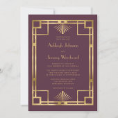 Burgundy Gold Vintage Deko QR Code Wedding Einladung (Vorderseite)