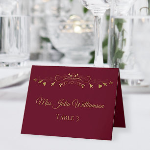 Burgundy & Gold Wedding DIY Fold Platzkarte Tischnummer