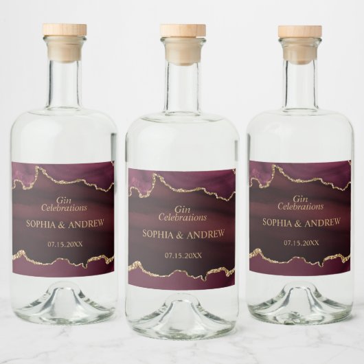 Burgundy Gold Wedding Liquor Flasche Label Alkoholflaschenetikett (Flaschen)