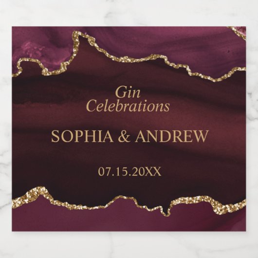 Burgundy Gold Wedding Liquor Flasche Label Alkoholflaschenetikett (Einzelnes Label)