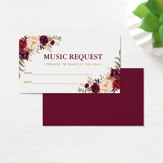 Burgundy Gold Wedding Music Song Request Card GB (Schreibtisch)