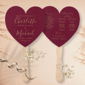 Burgundy Gold Wedding Program Heart Fächer