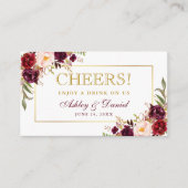 Burgundy Gold Wedding Reception Drink Ticket Card Begleitkarte (Vorderseite)