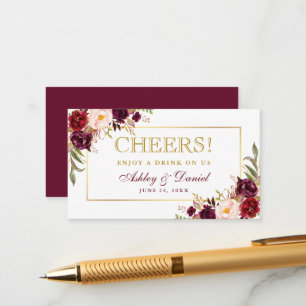 Burgundy Gold Wedding Reception Drink Ticket Card Begleitkarte