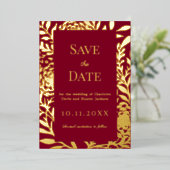 Burgundy gold wedding Save the Date foil card Folieneinladung (Stehend vorne)