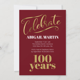 Burgundy Gold White 100. Geburtstagsparty Einladung