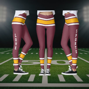 Burgundy Gold & White Team Liebe Sports Leggings