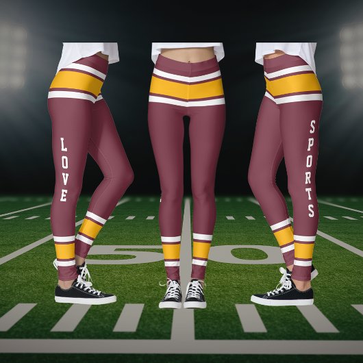 Burgundy Gold & White Team Liebe Sports Leggings