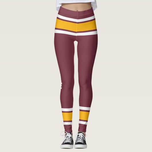 Burgundy Gold & White Team Liebe Sports Leggings (Vorderseite)
