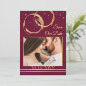 Burgundy Gold Wine Foto Save the Date Karte (Stehend Vorderseite)