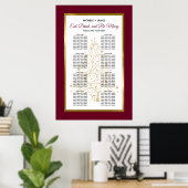 Burgundy Gold Winter Hochzeitstabelle Poster (Heimbüro)