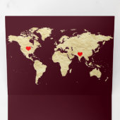 Burgundy Gold World Map All in One Wedding Dreifach Gefaltete Einladung (Innen Erste Seite)