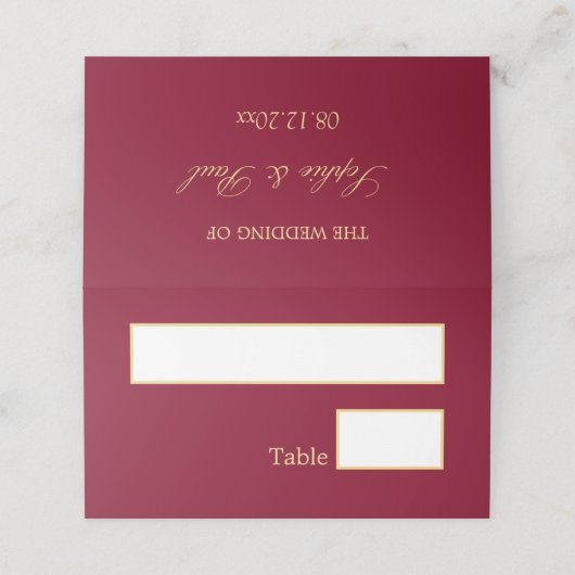 Burgundy Golden Beige Hochzeit geklappte Platzkart Platzkarte (Außenseite Aufgefaltet)