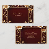 Burgundy Golden Blume Business Card Visitenkarte (Vorne/Hinten)