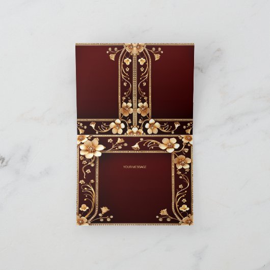 Burgundy Golden Blume Danke-Card Dankeskarte (Innenseite)