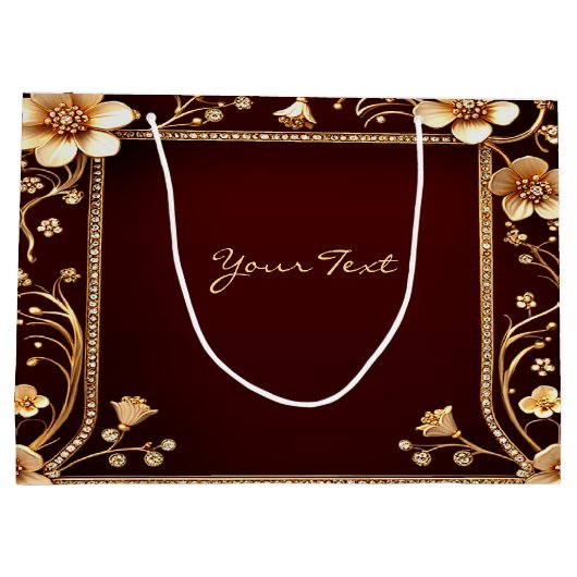 Burgundy Golden Blume Geschenktasche Große Geschenktüte (Rückseite)