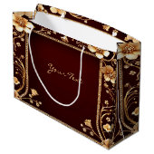 Burgundy Golden Blume Geschenktasche Große Geschenktüte (Rückseite Schrägansicht)