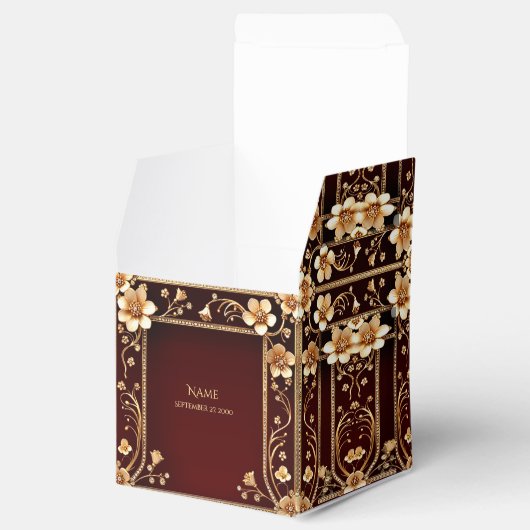 Burgundy Golden Blume Gevor Box Geschenkschachtel (Geöffnet)