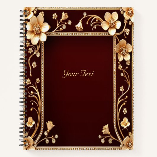 Burgundy Golden Blume Notebook Notizblock (Vorderseite)