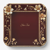 Burgundy Golden Blume Papierplatte Pappteller (Vorderseite)