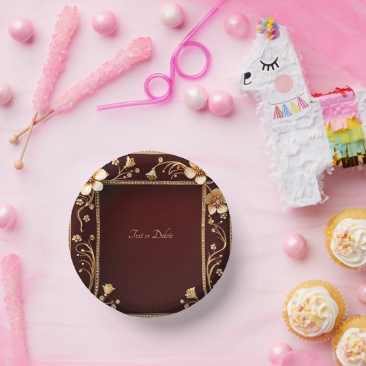 Burgundy Golden Blume Pappteller (Party)