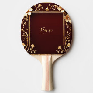 Burgundy Golden Blume Ping Pong Paddle Tischtennis Schläger