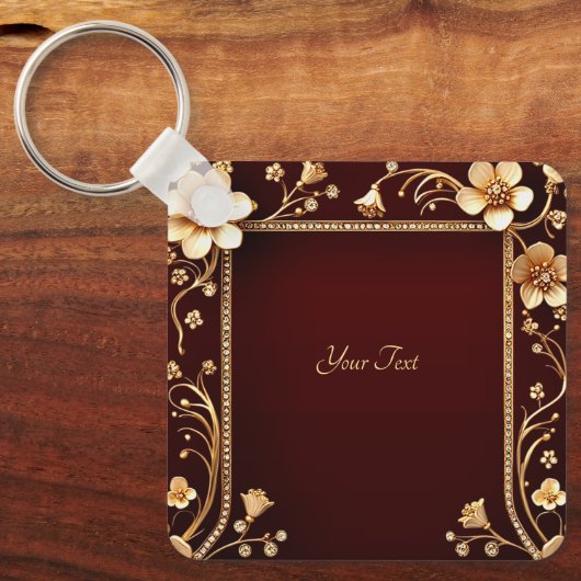 Burgundy Golden Blume Schlüsselanhänger (Vorderseite)