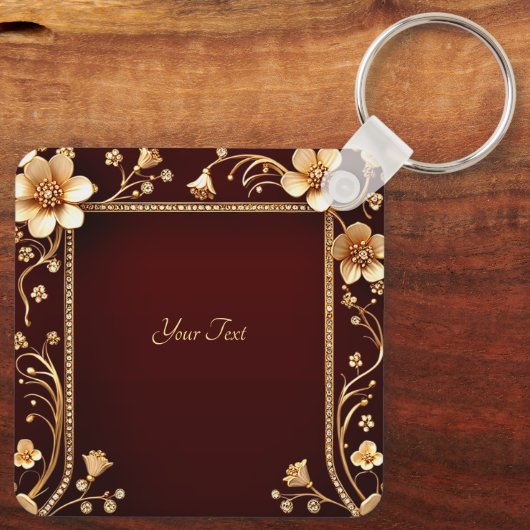 Burgundy Golden Blume Schlüsselanhänger (Rückseite)