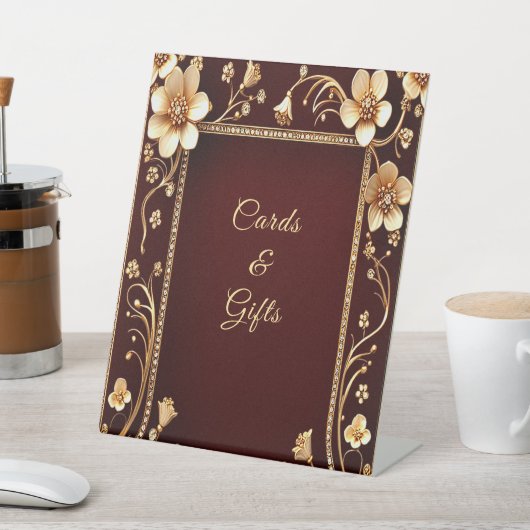 Burgundy Golden Blume Tabletop Zeichen Sockelschild (In SItu)