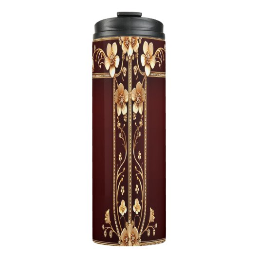 Burgundy Golden Blume Thermal Tumbler Thermosbecher (Vorderseite)