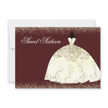 Burgundy Golden Dress Glitzer Sweet 16 Einladung