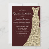 Burgundy Golden Dress Quinceanera Party laden Einladung (Vorderseite)