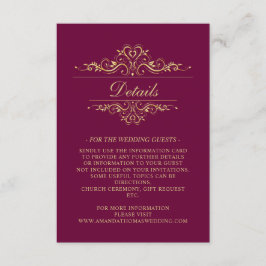 Burgundy Golden Frame Wedding Card Begleitkarte