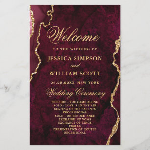 Burgundy Golden Marble Hochzeitsprogramm