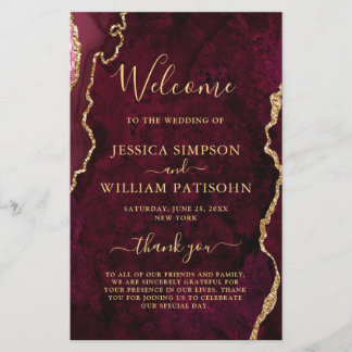 Burgundy Golden Marble Hochzeitsprogramm