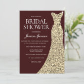 Burgundy Golden Wedding Dress Brautparty laden Einladung (Stehend Vorderseite)