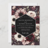 Burgundy Gothic Bloom Wedding Einladung (Vorderseite)