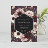 Burgundy Gothic Bloom Wedding Einladung (Stehend Vorderseite)