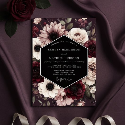 Burgundy Gothic Bloom Wedding Einladung