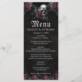Burgundy Gothic Floral Skull Halloween Hochzeit Menükarte