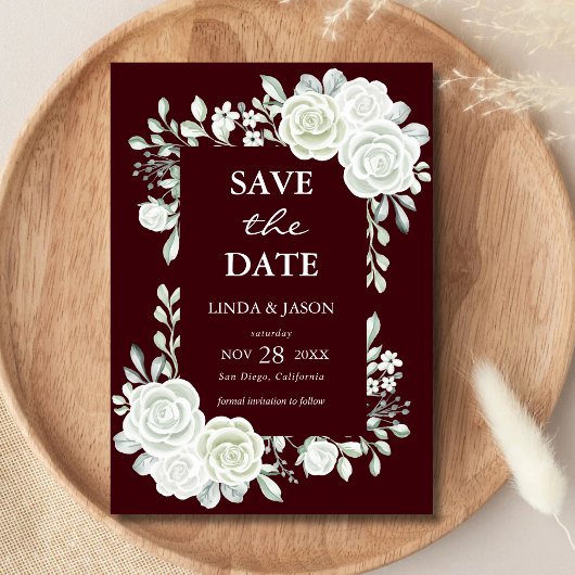 Burgundy Gothic Roses Wedding Save The Date Card Einladung