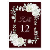 Burgundy Gothic White Roses Wedding Table Numbers Tischnummer (Vorderseite)