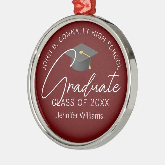 Burgundy Graduate Custom Abschluss Weihnachten Ornament Aus Metall (Links)